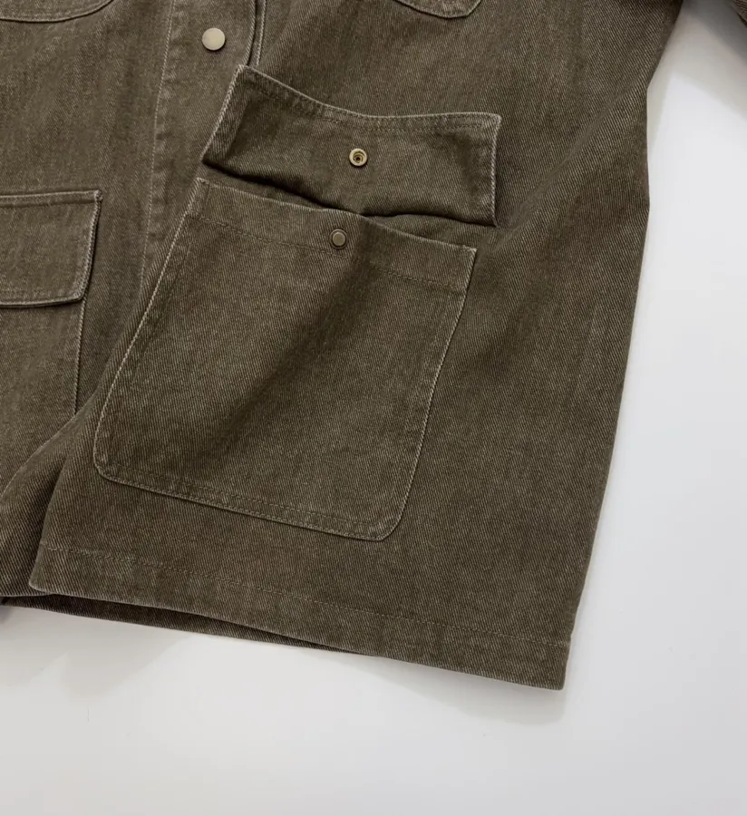 Dark Olive Corduroy-Collar Utility Jacket in Olive Green, product view 13