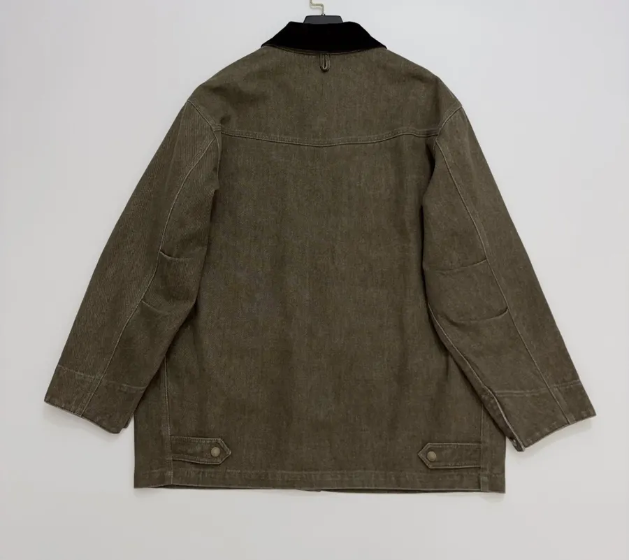 Dark Olive Corduroy-Collar Utility Jacket in Olive Green, product view 16