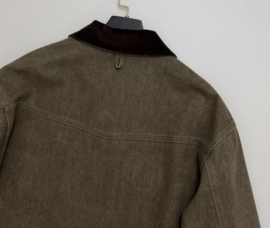 Dark Olive Corduroy-Collar Utility Jacket in Olive Green, product view 17