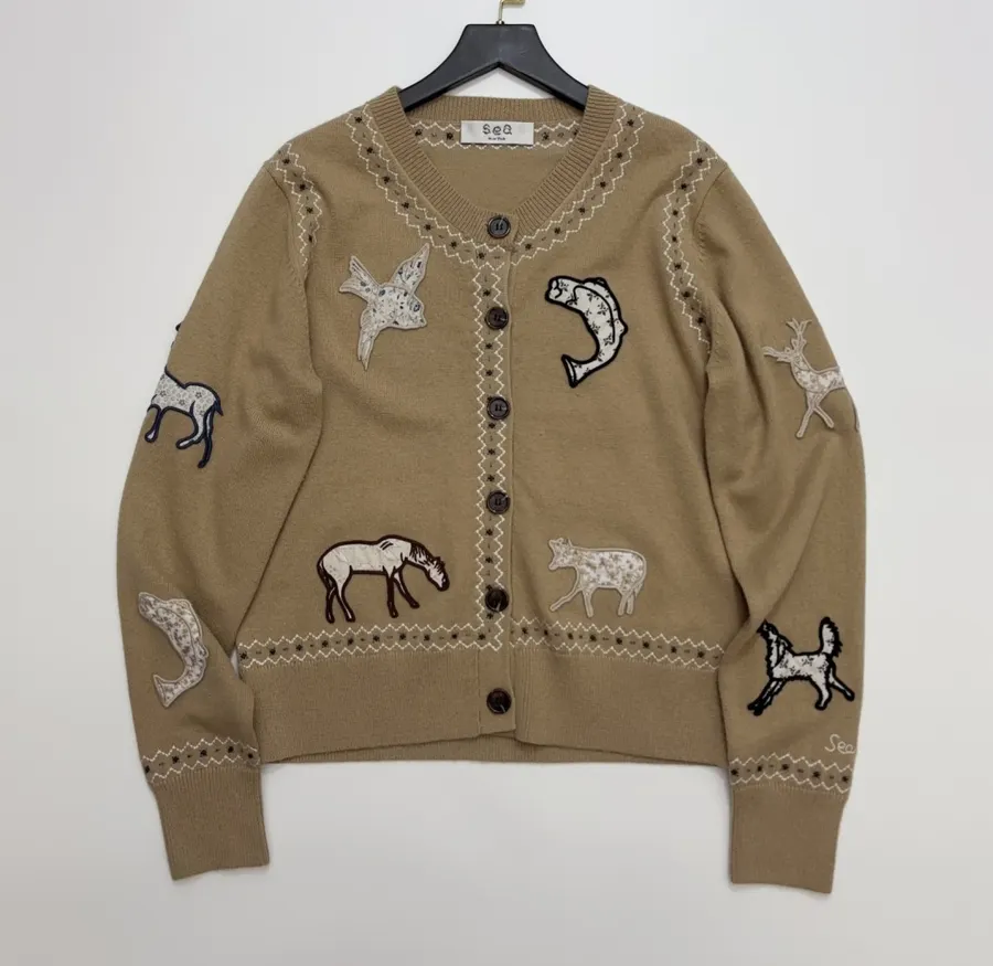 Taupe Appliqué Knit Cardigan in Taupe, product view 03