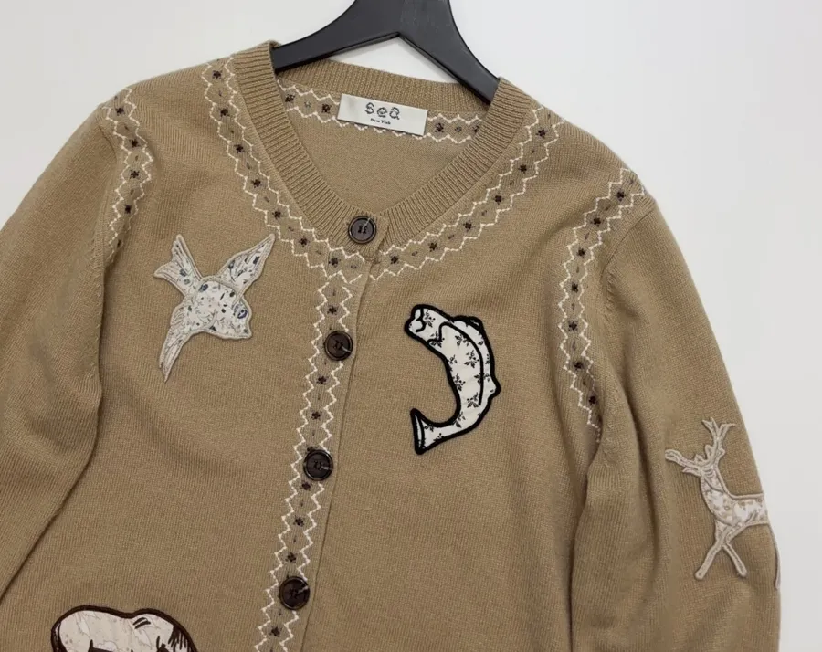 Taupe Appliqué Knit Cardigan in Taupe, product view 04