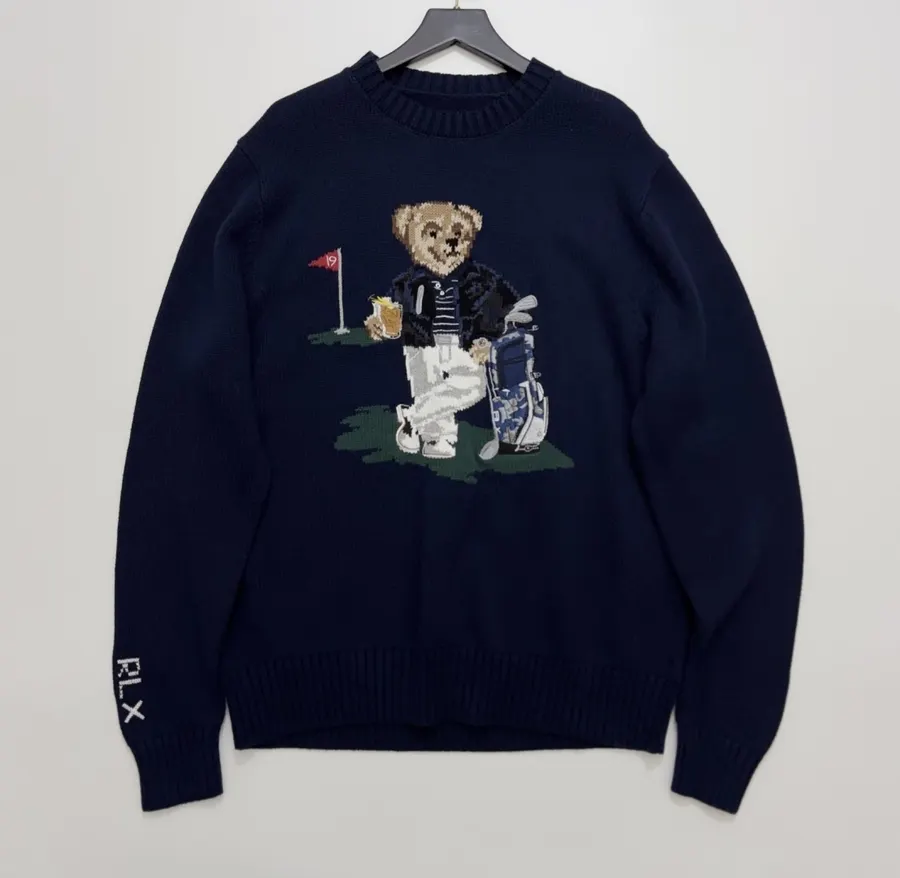 Navy Golfer Bear with Bag Crew-Neck Sweater in Navy, product view 01
