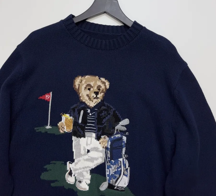 Navy Golfer Bear with Bag Crew-Neck Sweater in Navy, product view 02