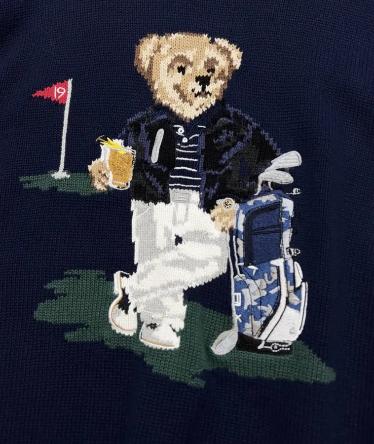 Navy Golfer Bear with Bag Crew-Neck Sweater in Navy, product view 04