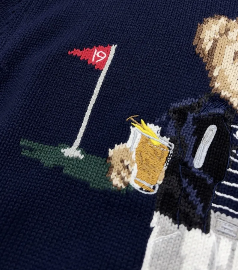 Navy Golfer Bear with Bag Crew-Neck Sweater in Navy, product view 06