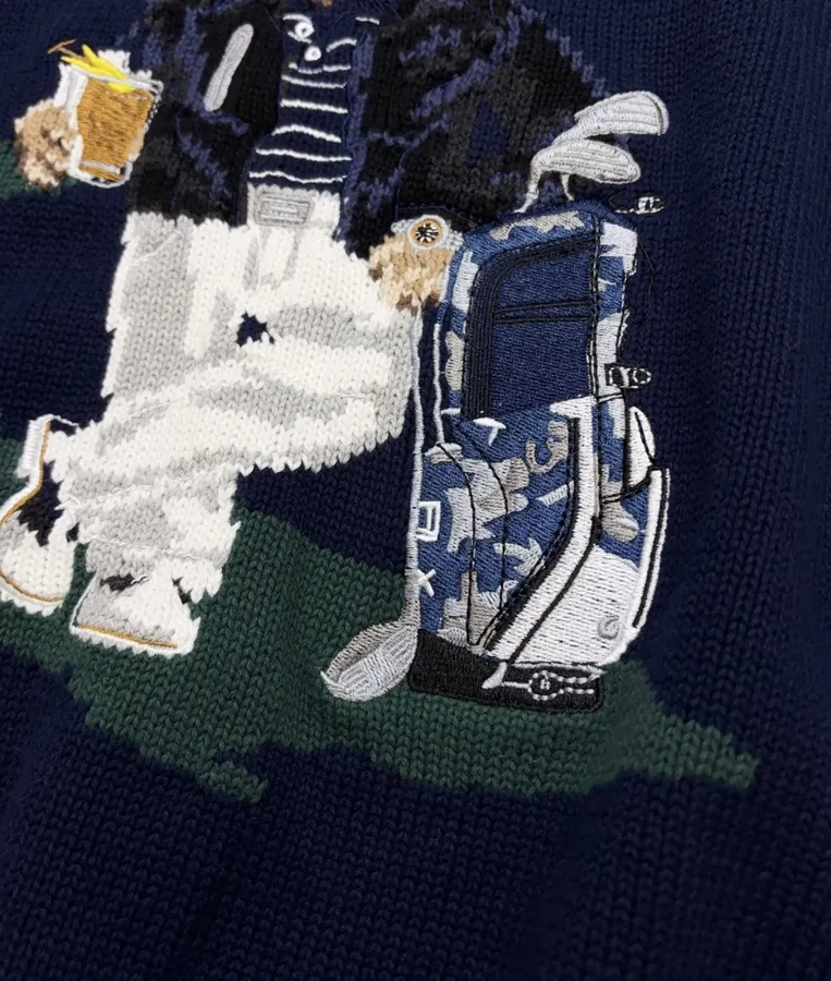 Navy Golfer Bear with Bag Crew-Neck Sweater in Navy, product view 07