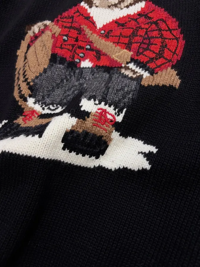 Black Red-Jacket Bear Crew-Neck Sweater in Black, product view 06