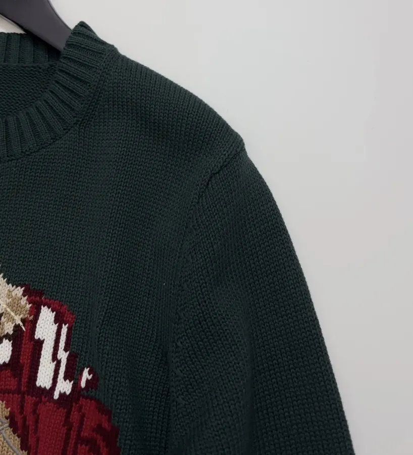 Dark Green Cowboy Bear Crew-Neck Sweater in Dark Green, product view 03