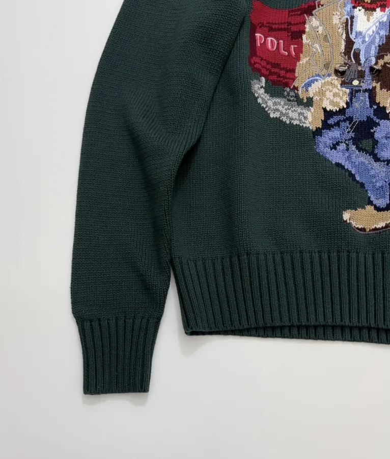 Dark Green Cowboy Bear Crew-Neck Sweater in Dark Green, product view 07