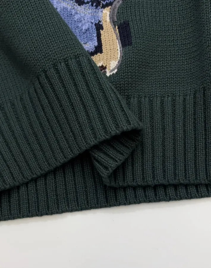 Dark Green Cowboy Bear Crew-Neck Sweater in Dark Green, product view 09