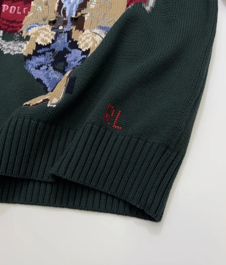Dark Green Cowboy Bear Crew-Neck Sweater in Dark Green, product view 10