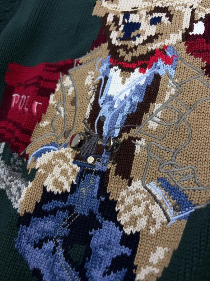 Dark Green Cowboy Bear Crew-Neck Sweater in Dark Green, product view 12