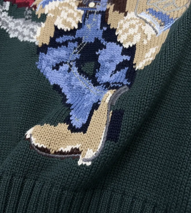 Dark Green Cowboy Bear Crew-Neck Sweater in Dark Green, product view 13
