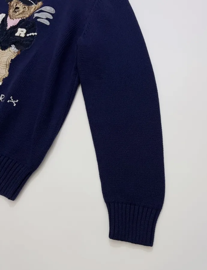 Navy Black-Jacket Golfer Bear Crew-Neck Sweater in Navy, product view 04