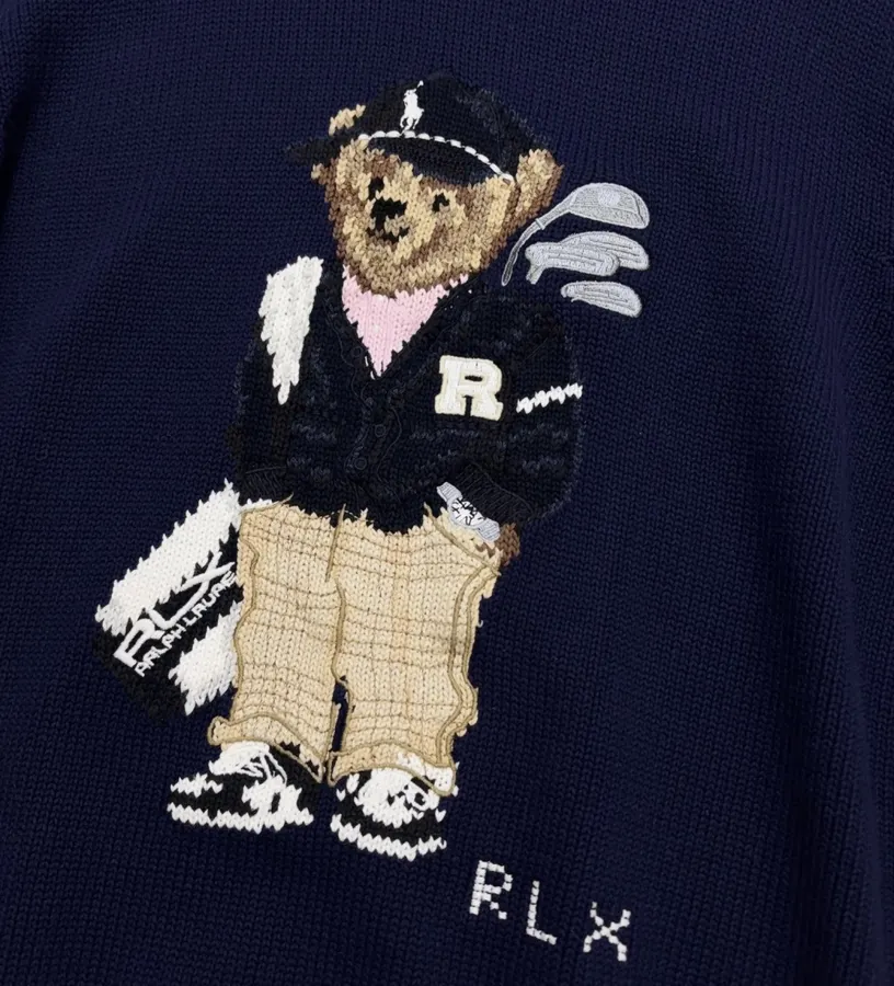 Navy Black-Jacket Golfer Bear Crew-Neck Sweater in Navy, product view 07