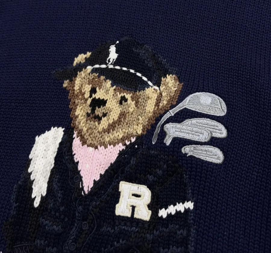 Navy Black-Jacket Golfer Bear Crew-Neck Sweater in Navy, product view 08