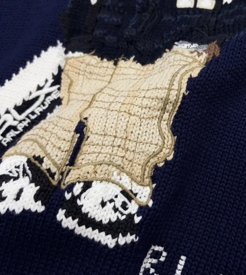 Navy Black-Jacket Golfer Bear Crew-Neck Sweater in Navy, product view 09
