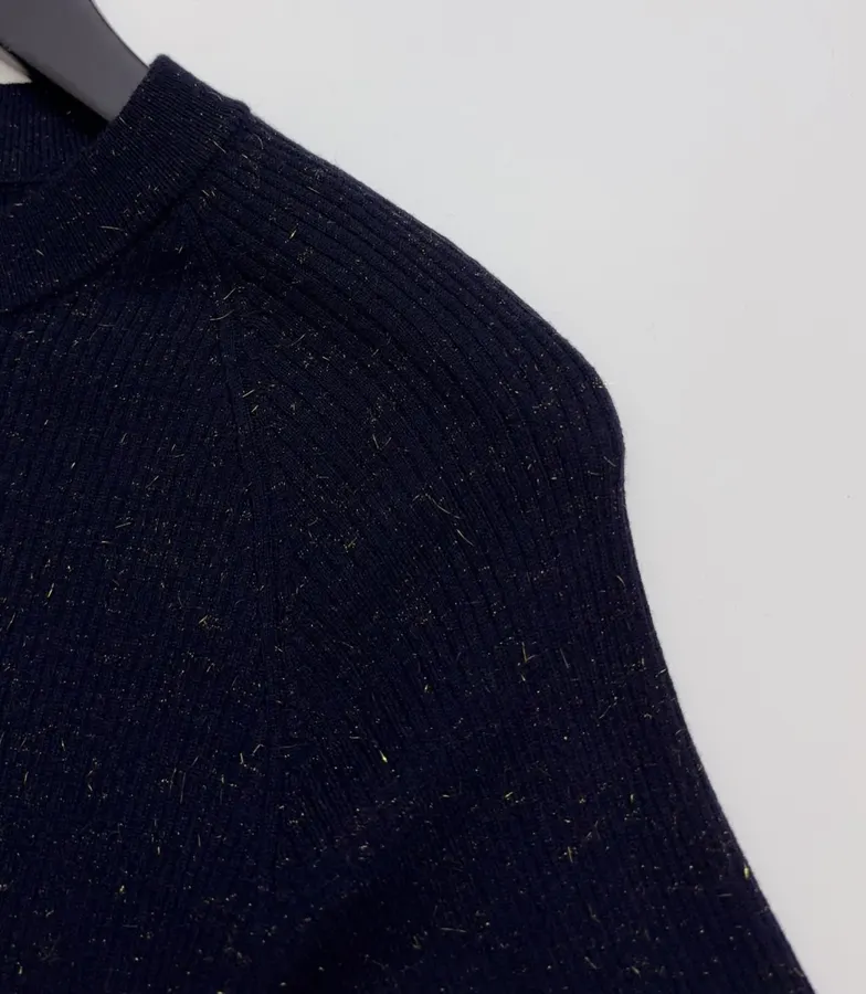 Sequined Slim-Fit Short-Sleeve Knit Top in Navy, product view 03