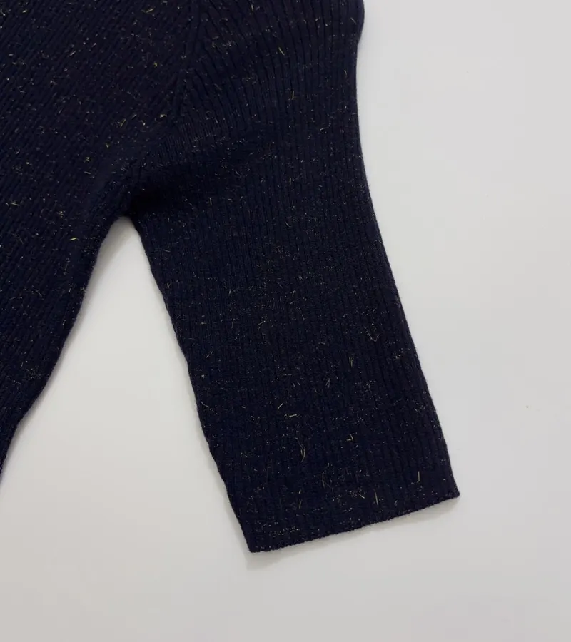 Sequined Slim-Fit Short-Sleeve Knit Top in Navy, product view 04