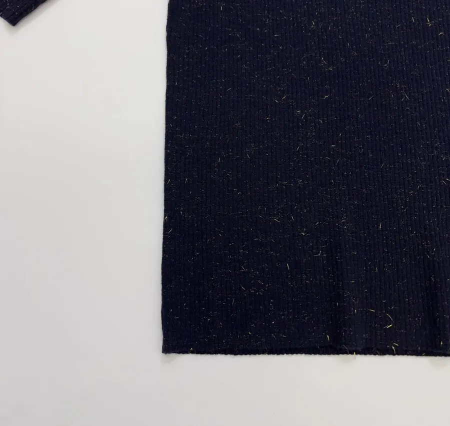Sequined Slim-Fit Short-Sleeve Knit Top in Navy, product view 06