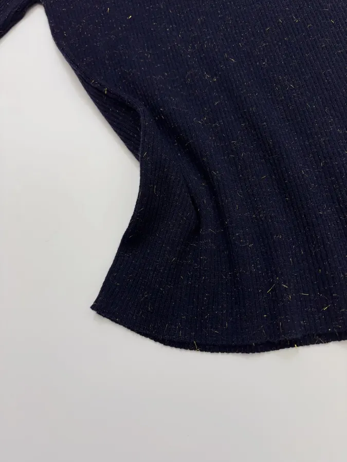 Sequined Slim-Fit Short-Sleeve Knit Top in Navy, product view 07