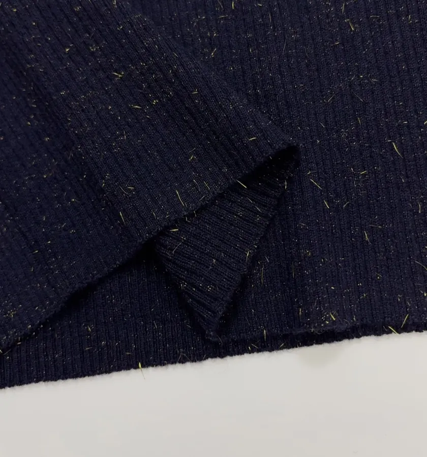Sequined Slim-Fit Short-Sleeve Knit Top in Navy, product view 08