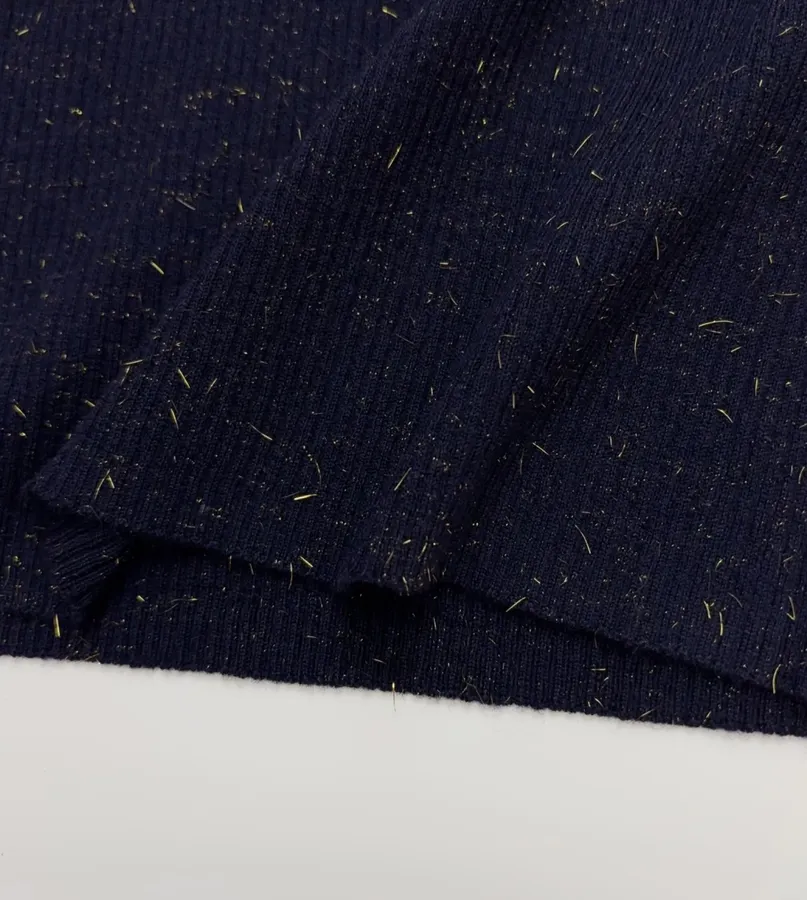 Sequined Slim-Fit Short-Sleeve Knit Top in Navy, product view 10