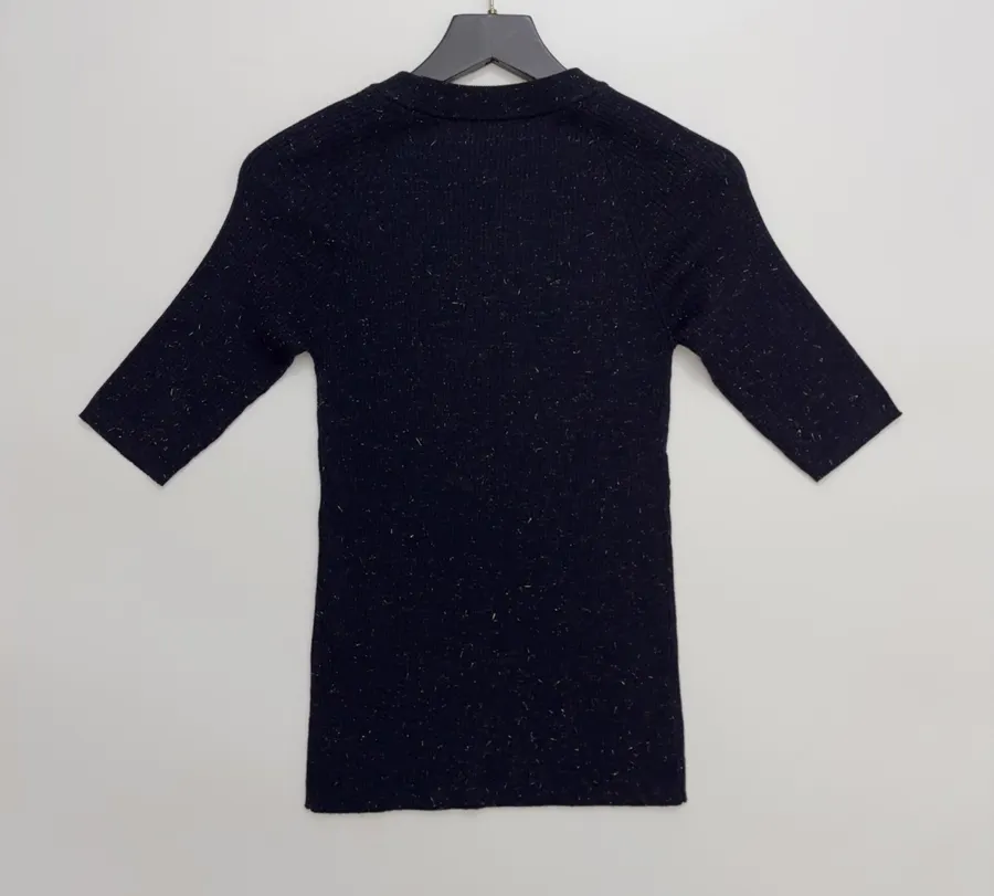 Sequined Slim-Fit Short-Sleeve Knit Top in Navy, product view 12