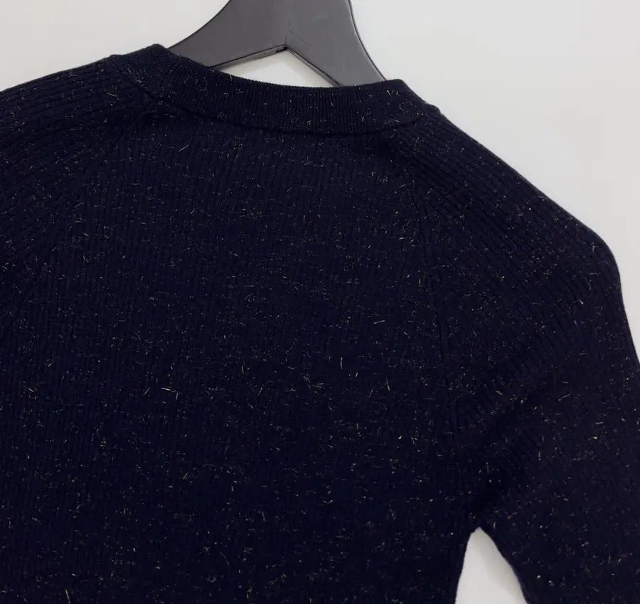 Sequined Slim-Fit Short-Sleeve Knit Top in Navy, product view 13