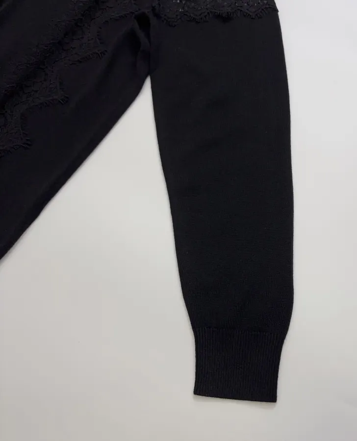 Laid-Back Style Lace Knitted Cardigan, Relaxed-Fit Outerwear Top in Black, product view 05