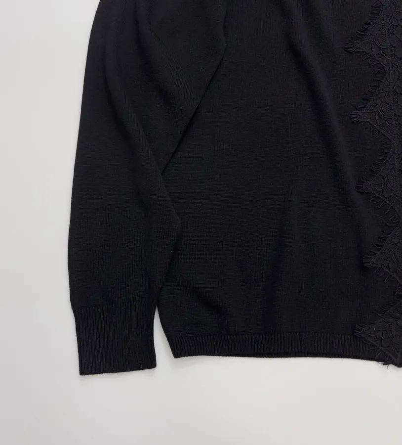 Laid-Back Style Lace Knitted Cardigan, Relaxed-Fit Outerwear Top in Black, product view 06