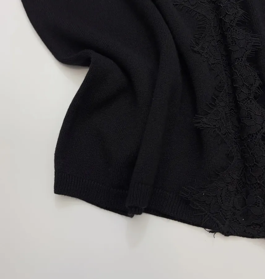 Laid-Back Style Lace Knitted Cardigan, Relaxed-Fit Outerwear Top in Black, product view 07