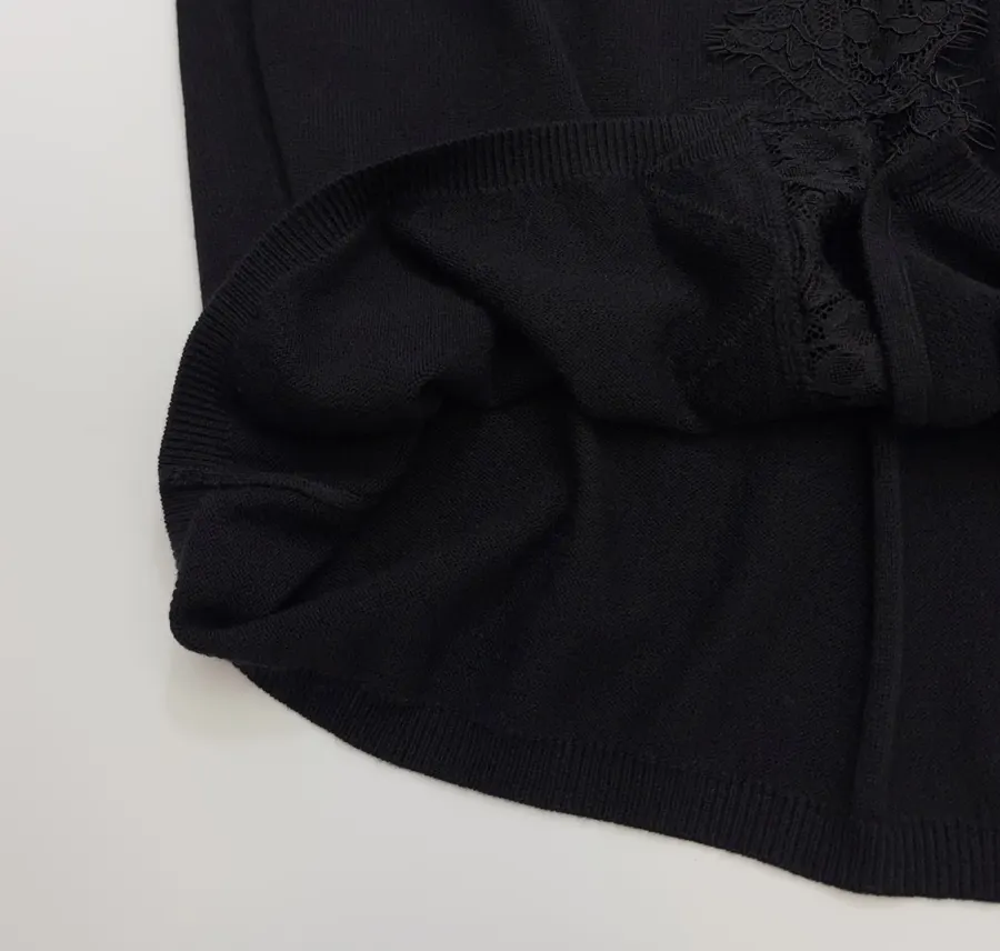 Laid-Back Style Lace Knitted Cardigan, Relaxed-Fit Outerwear Top in Black, product view 08