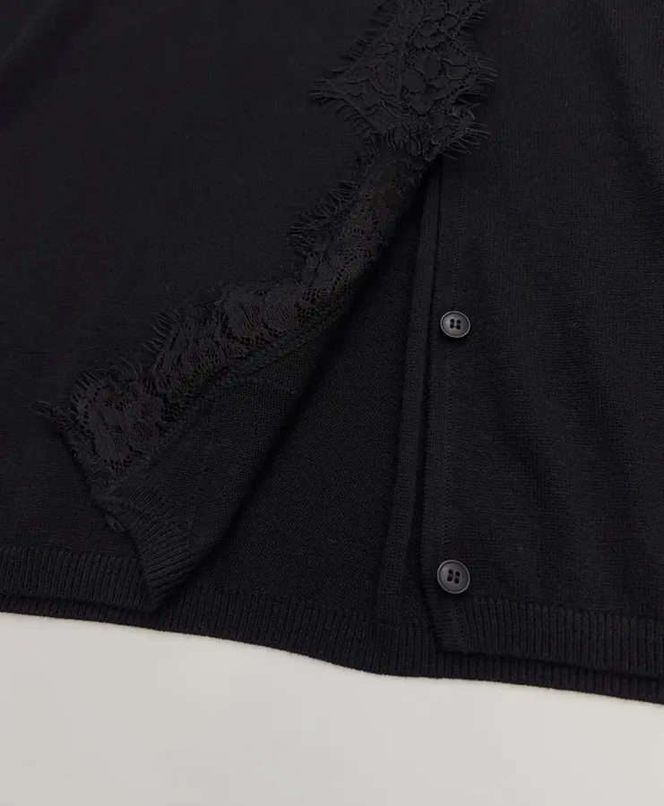 Laid-Back Style Lace Knitted Cardigan, Relaxed-Fit Outerwear Top in Black, product view 09