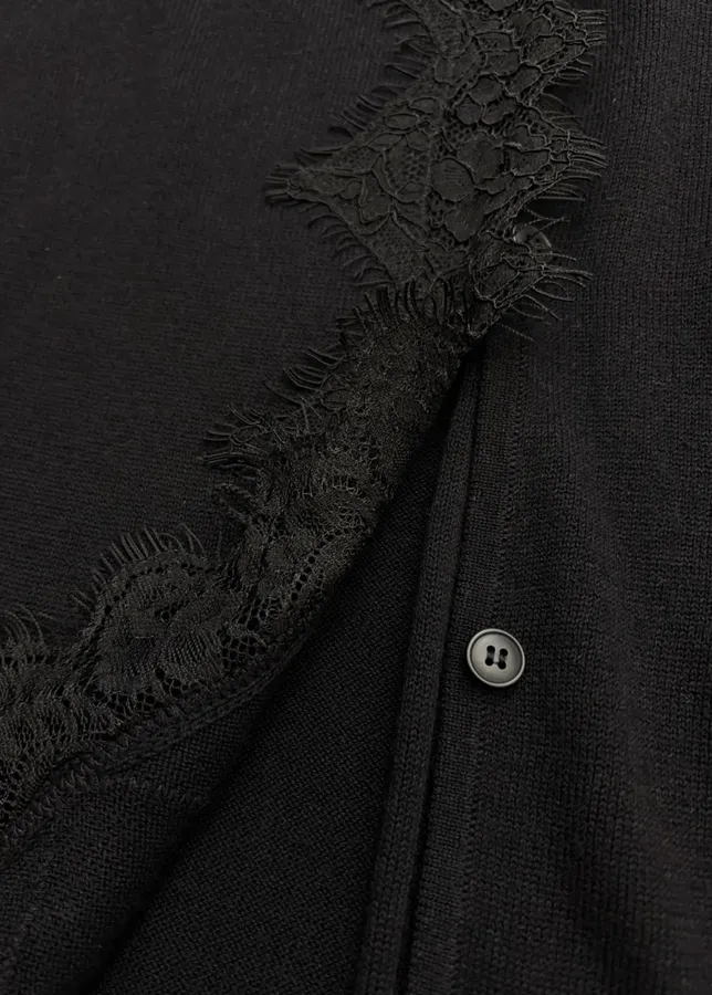 Laid-Back Style Lace Knitted Cardigan, Relaxed-Fit Outerwear Top in Black, product view 10