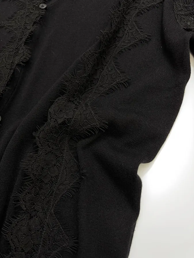 Laid-Back Style Lace Knitted Cardigan, Relaxed-Fit Outerwear Top in Black, product view 11