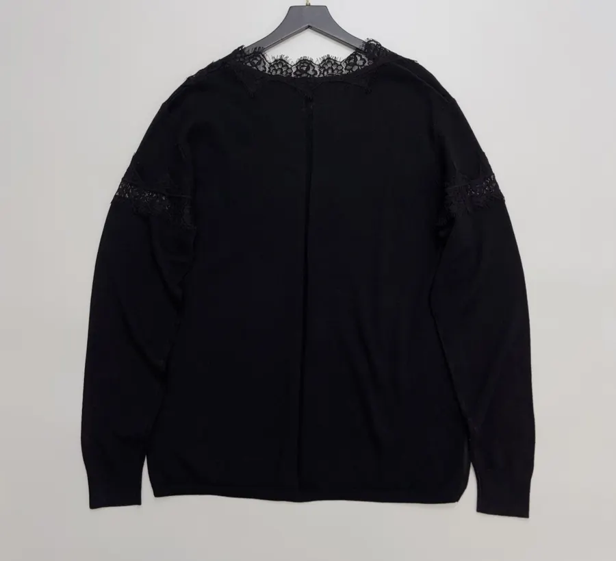 Laid-Back Style Lace Knitted Cardigan, Relaxed-Fit Outerwear Top in Black, product view 12
