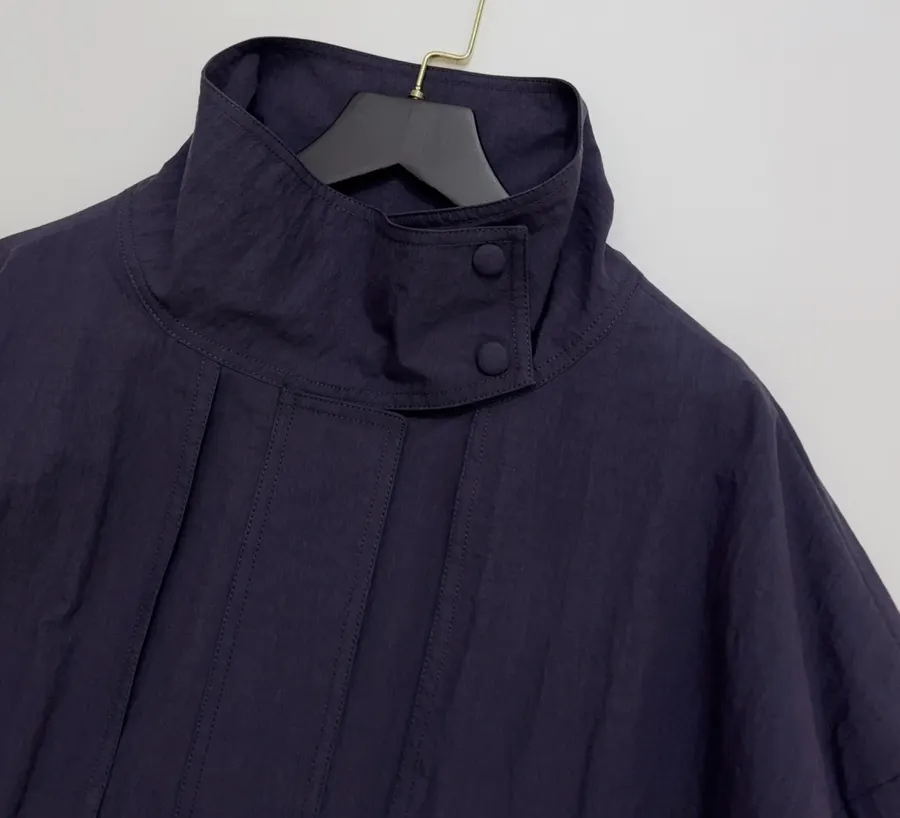 Stand-Collar Patch-Pocket Utility Trench Coat in Navy, product view 03