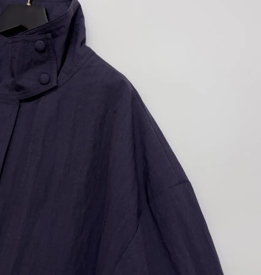 Stand-Collar Patch-Pocket Utility Trench Coat in Navy, product view 04