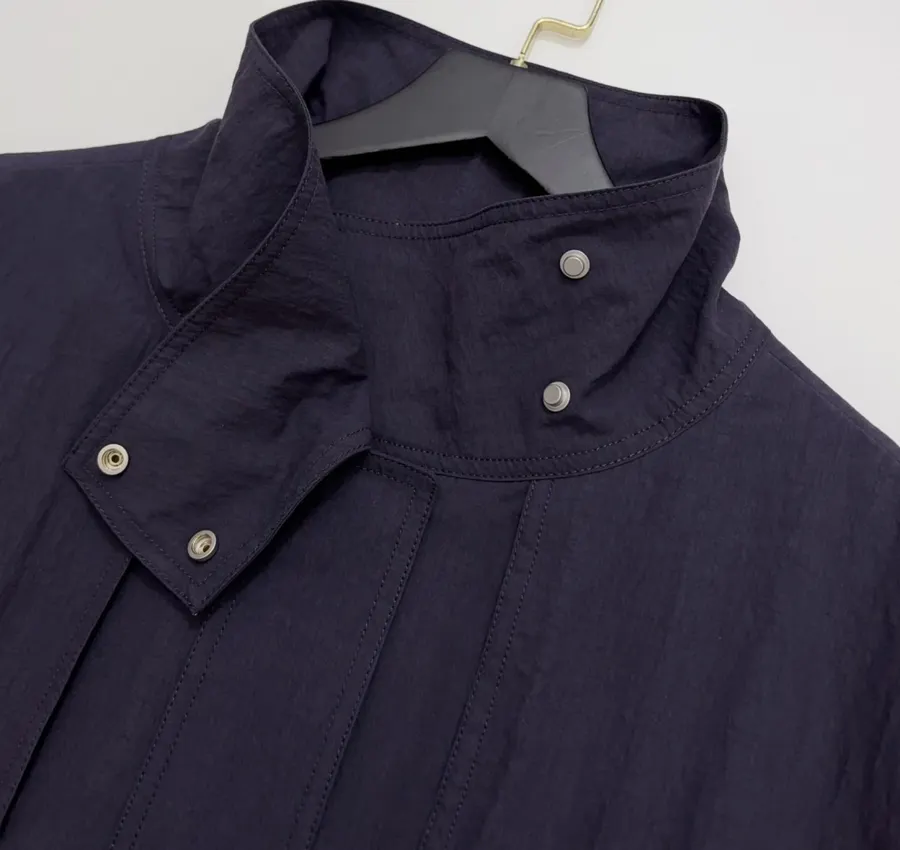 Stand-Collar Patch-Pocket Utility Trench Coat in Navy, product view 05