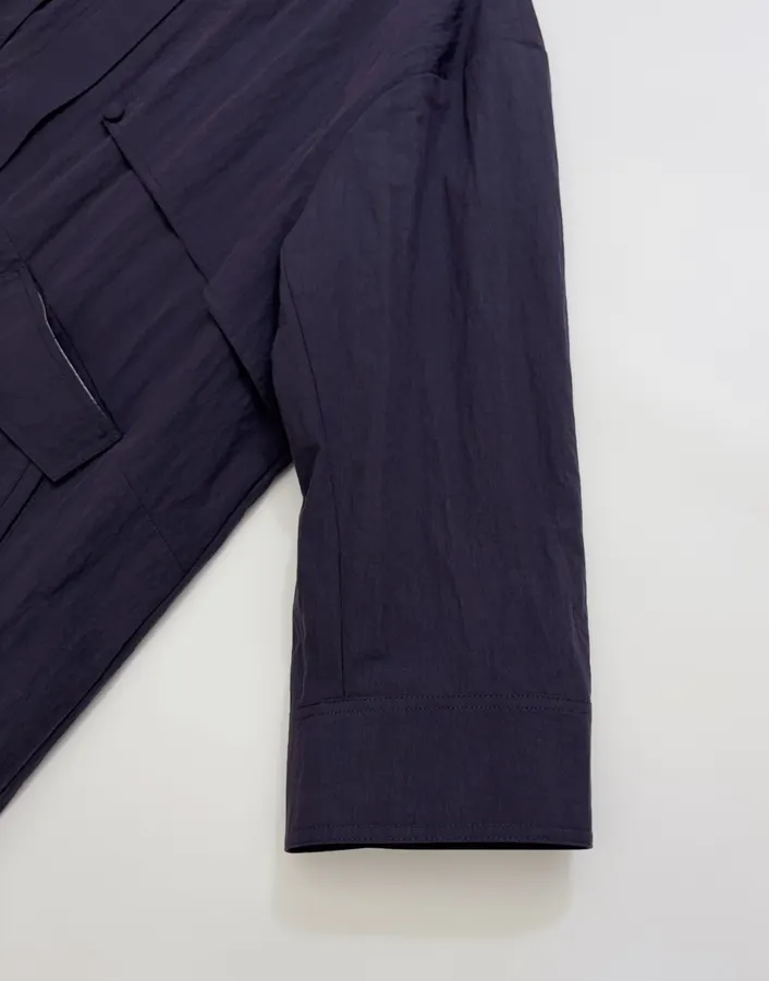 Stand-Collar Patch-Pocket Utility Trench Coat in Navy, product view 06