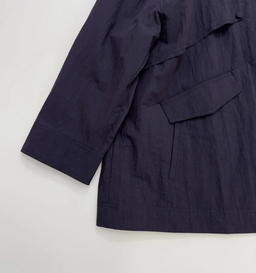 Stand-Collar Patch-Pocket Utility Trench Coat in Navy, product view 08