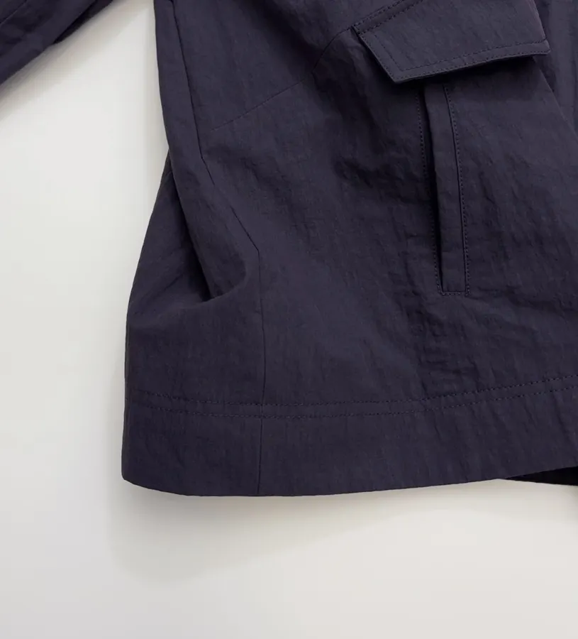 Stand-Collar Patch-Pocket Utility Trench Coat in Navy, product view 09