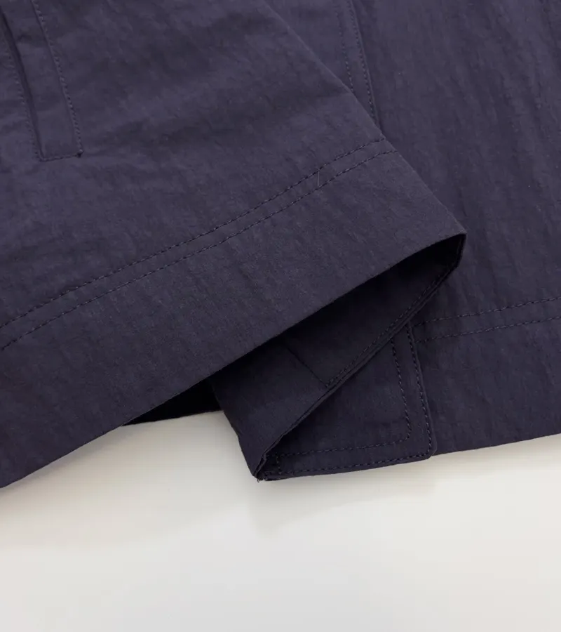 Stand-Collar Patch-Pocket Utility Trench Coat in Navy, product view 10