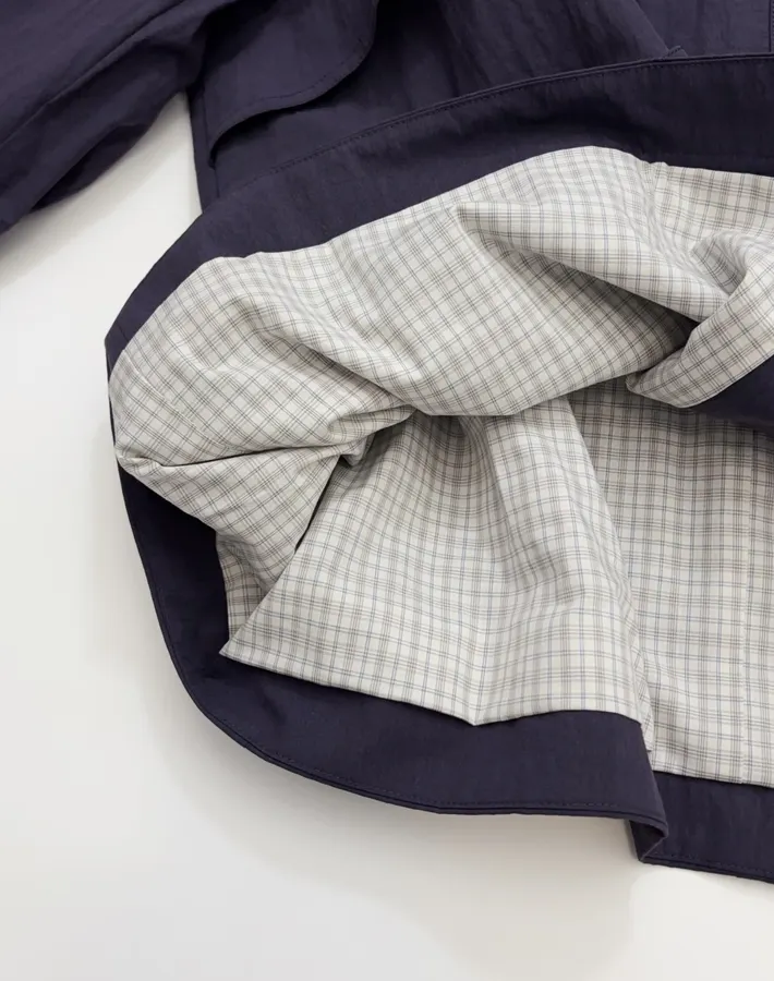 Stand-Collar Patch-Pocket Utility Trench Coat in Navy, product view 11