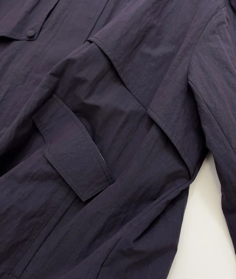 Stand-Collar Patch-Pocket Utility Trench Coat in Navy, product view 12