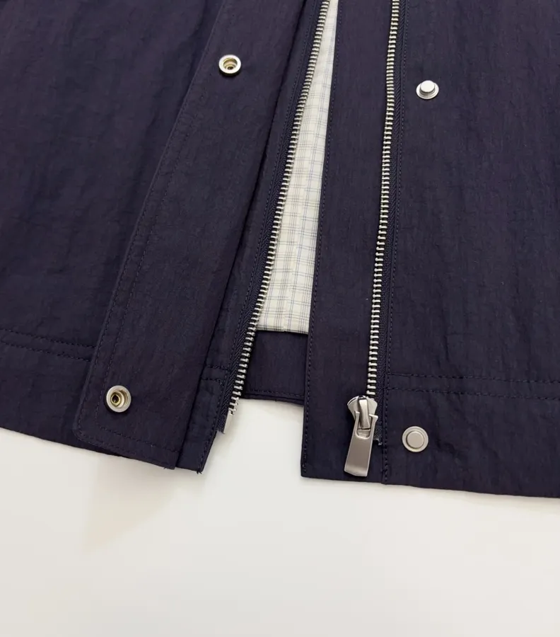 Stand-Collar Patch-Pocket Utility Trench Coat in Navy, product view 13