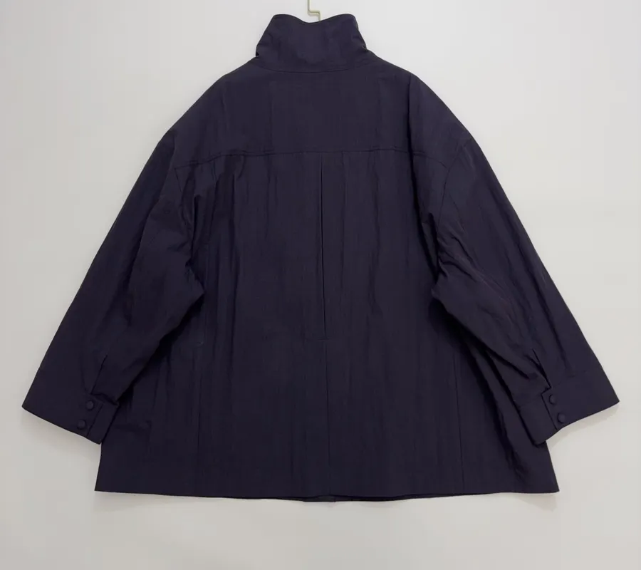 Stand-Collar Patch-Pocket Utility Trench Coat in Navy, product view 15