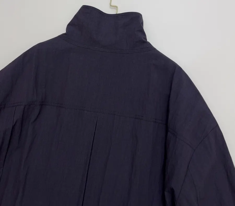 Stand-Collar Patch-Pocket Utility Trench Coat in Navy, product view 16