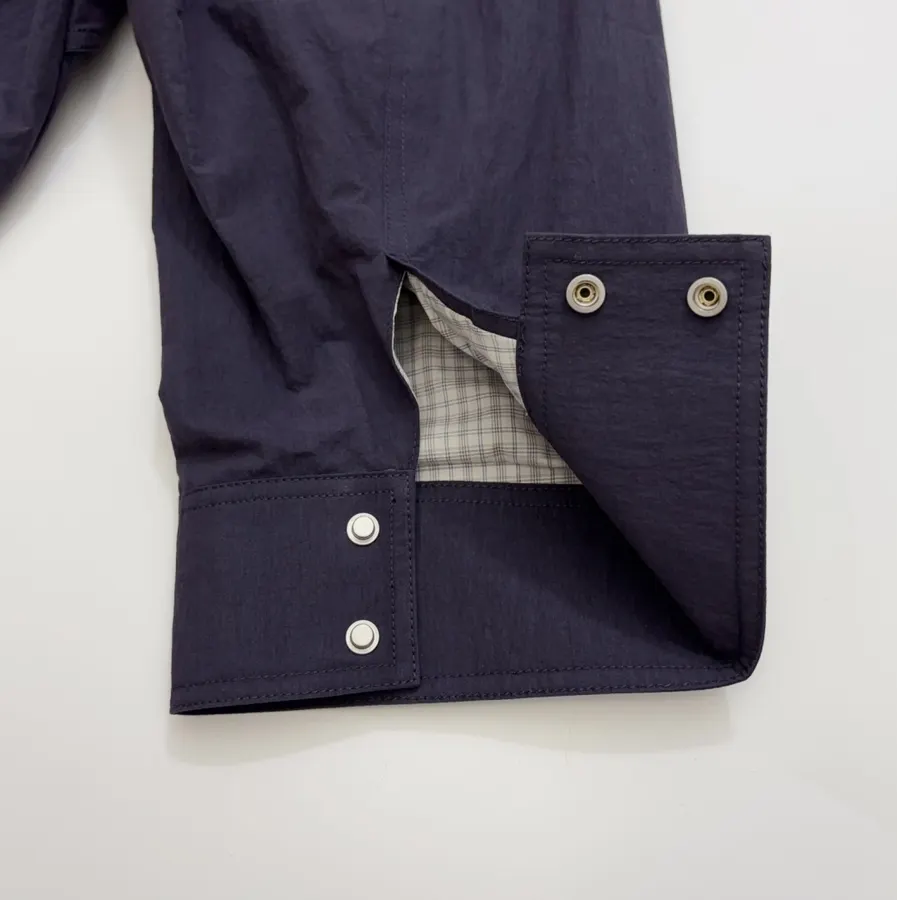 Stand-Collar Patch-Pocket Utility Trench Coat in Navy, product view 18
